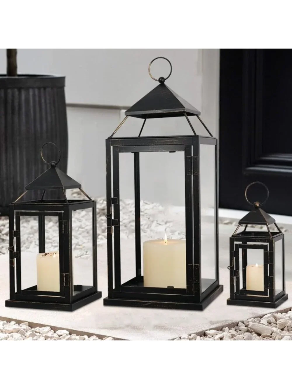 Set of 3 Vintage Decorative Lanterns for Indoor & Outdoor - Porch, Garden